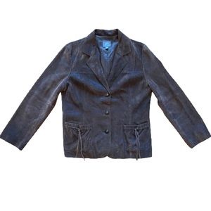 J. Jill 100% Leather Jacket Brown with Tie Detail Front Pockets Size Medium